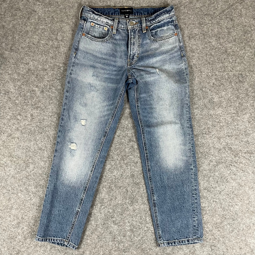 Lucky Brand Boy Jeans Womens 0/25 Mid Rise Relaxed Straight Distressed